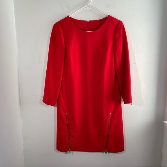 J. Crew Red Gold Double Zip Stretch Knit Shift Dress 00 - Picture 2 of 9